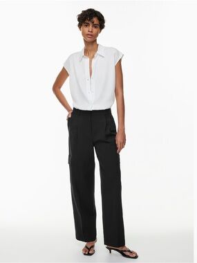 Babaton by Aritzia Crisp White Cotton Sleeveless Office Siren Button Down Large